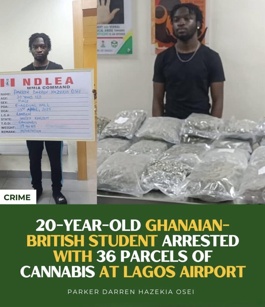 20-Year-Old Ghanaian-British Student Arrested with 36 Parcels of Cannabis at Lagos Airport